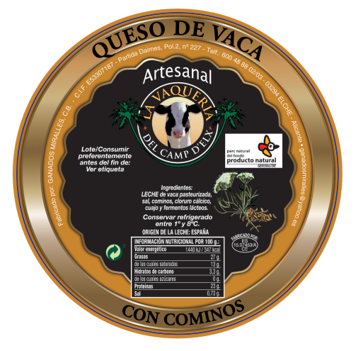 queso de vaca con cominos La Vaqueria del Camp d'elx queso de vaca con cominos La Vaqueria del Camp d'elx